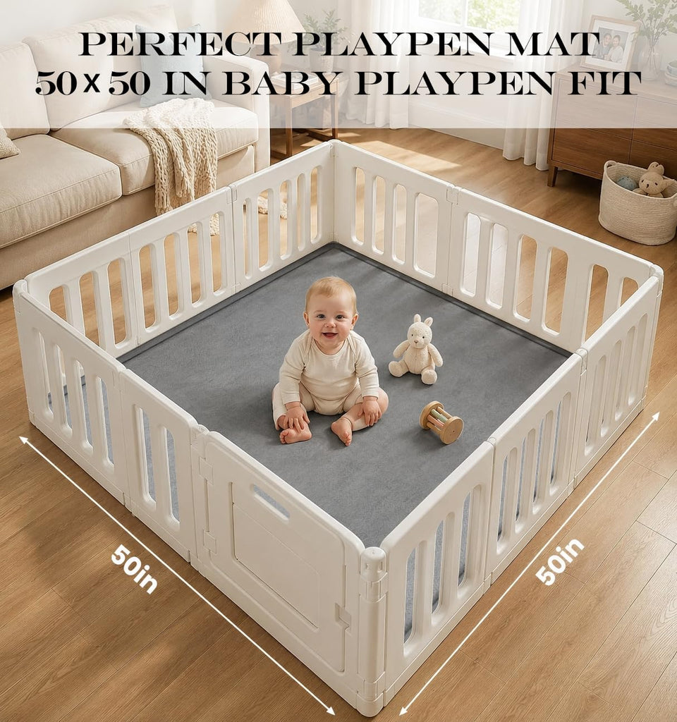 50x50 Playpen Mat, 1.3'' CloudSoft Baby Play Mats for Floor, Grey