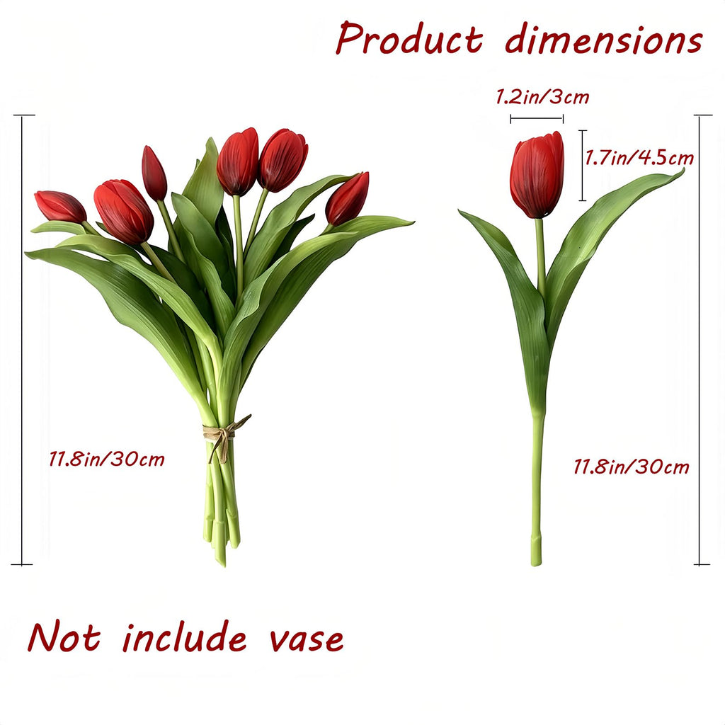 14 Pcs Real Touch Tulips Artificial Flowers Latex Stems Red