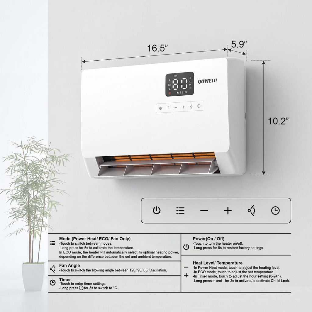 1500W Electric Wall Heater for Indoor Use with Remote Control