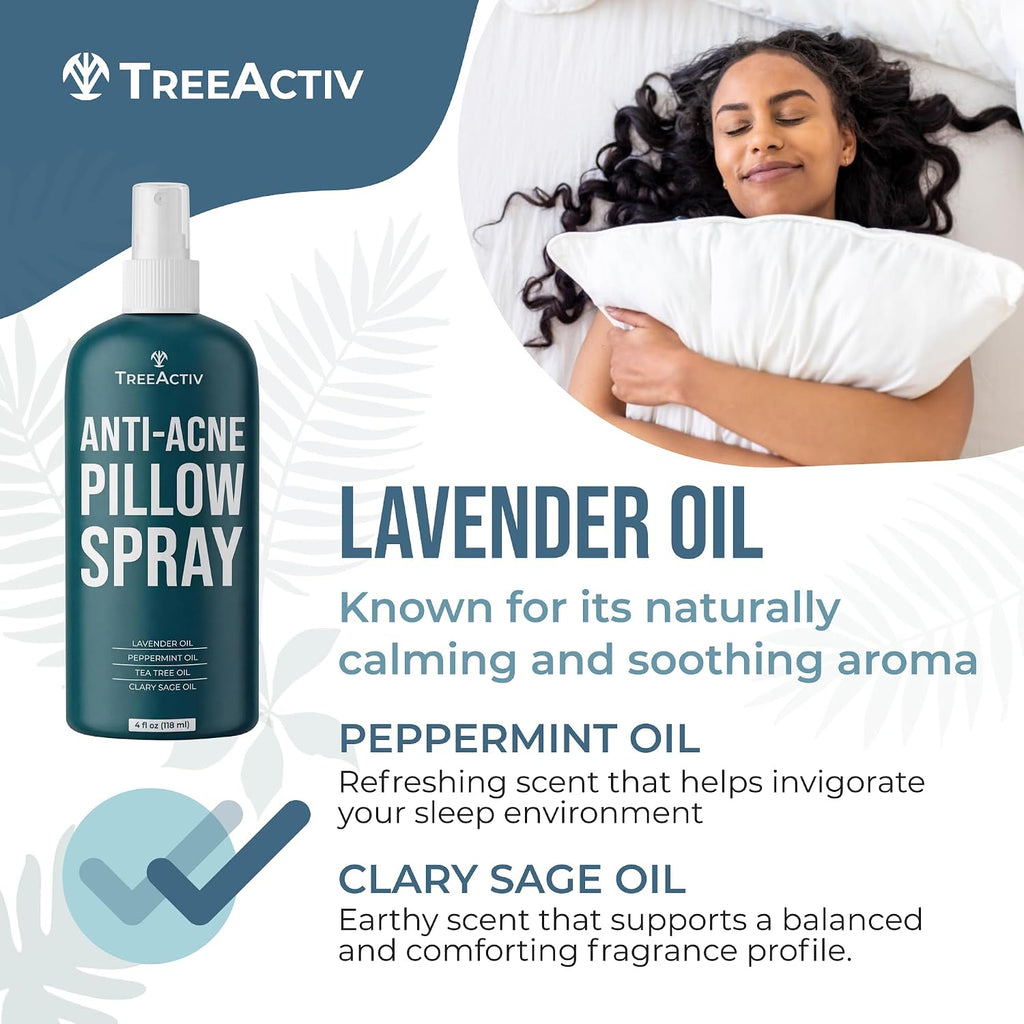 Anti-Acne Pillow Spray, 4 fl oz, Lavender Sleep Spray, Pure Essential Oil Air Freshener, Pillow Linen Spray - Set of 4