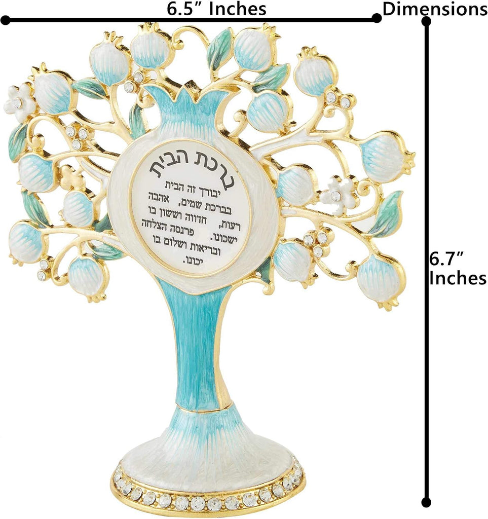 Hebrew Judaica Tree Shaped Home Blessing Standing Ornament w/Crystals (Pewter) Jewish Home Decor, Living, Family Room