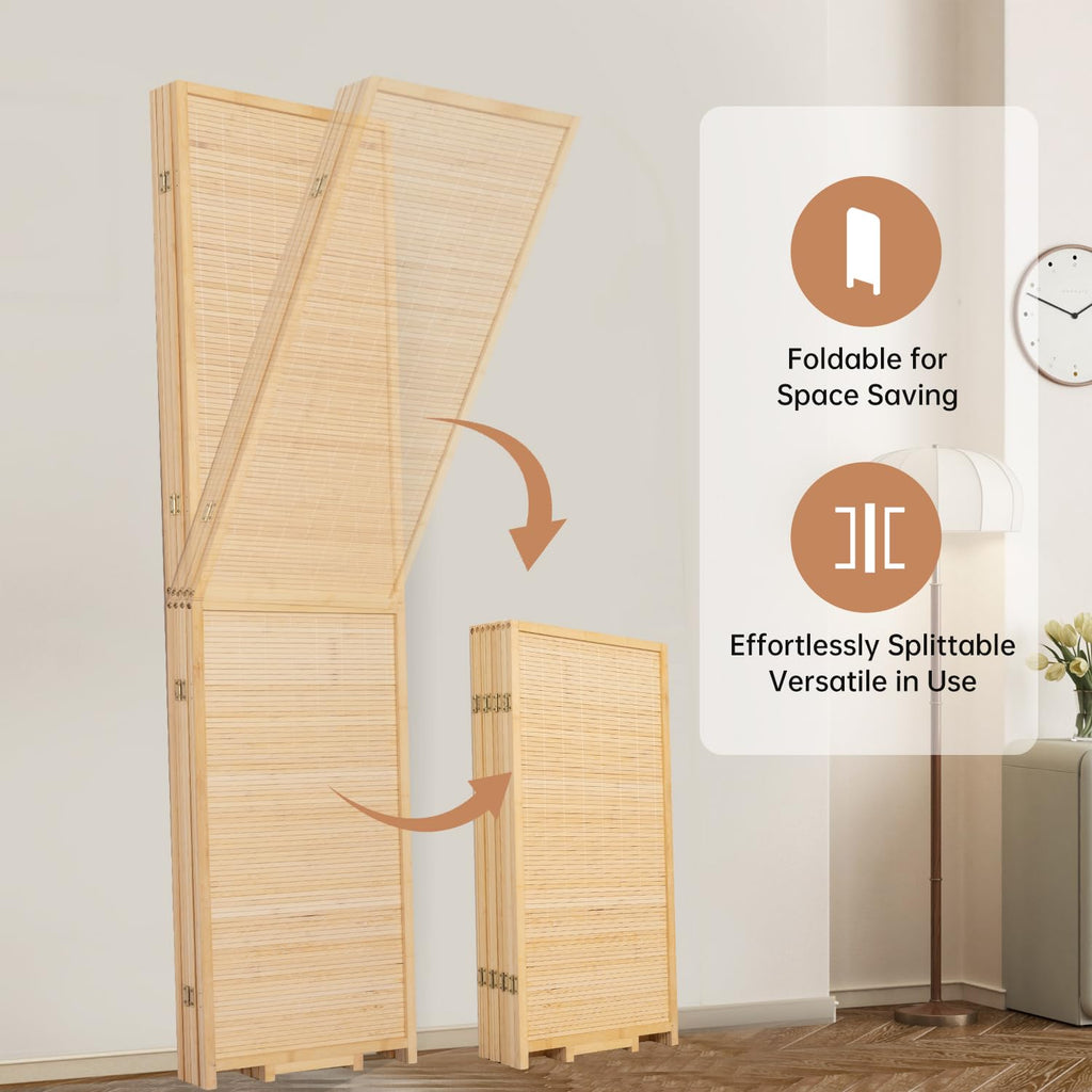 Room Divider Folding Privacy Screens, Hand-Made Natural Bamboo Room Dividers
