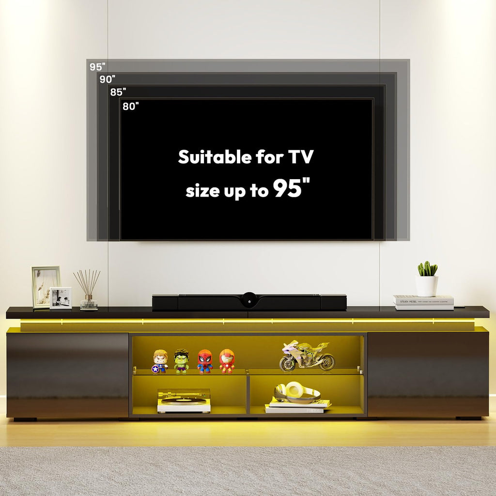 100 Inch TV Stand with Dual LED Lights, High Gloss Finish