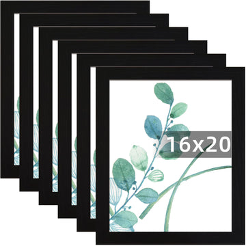 16x20 Picture Frame Black Set of 6, Display Pictures 16x20 Without Mat for Wall Mounting, Wall Gallery Poster Frames