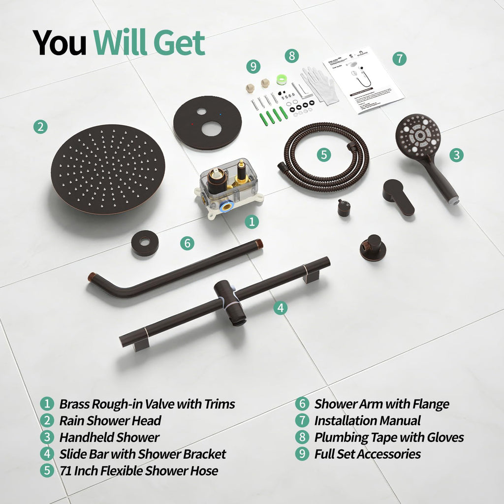 10" Shower Faucet Set with Shower Slide Bar,Oil Rubbed Bronze