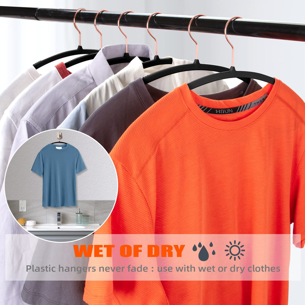 50 Pack No-Bump Plastic Clothes Hangers, Black, Non-Slip, Space-Saving