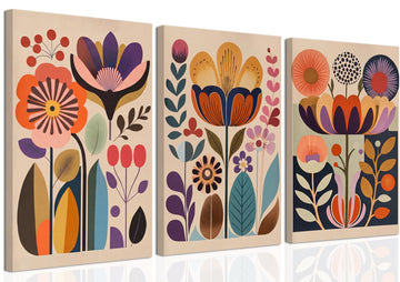 Scandinavian Flower Canvas Wall Art Mid Century Colorful Floral Wall Decor