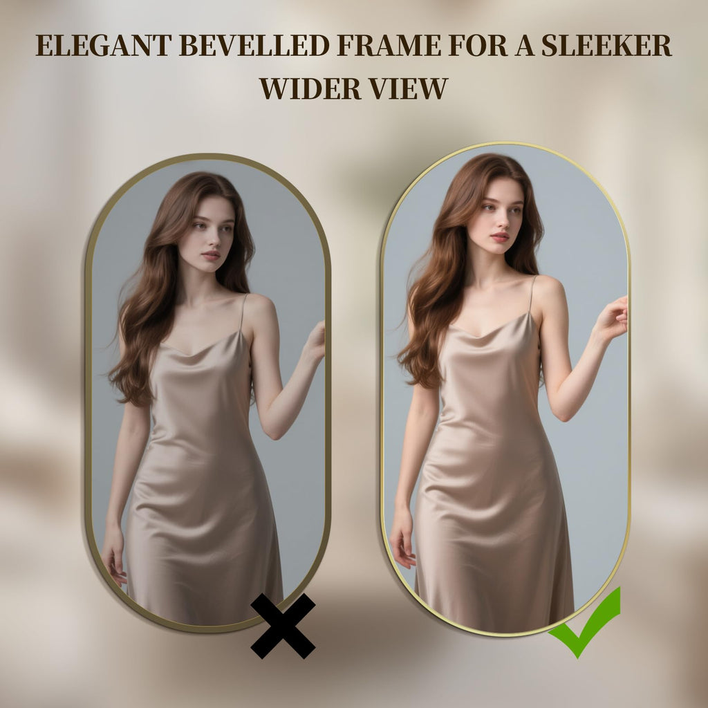Oval Full Length Mirror, 48"×16" Wall-Mounted Mirror with Gold Frame in Shiny Gold, Ultra-Clear Explosion-Proof