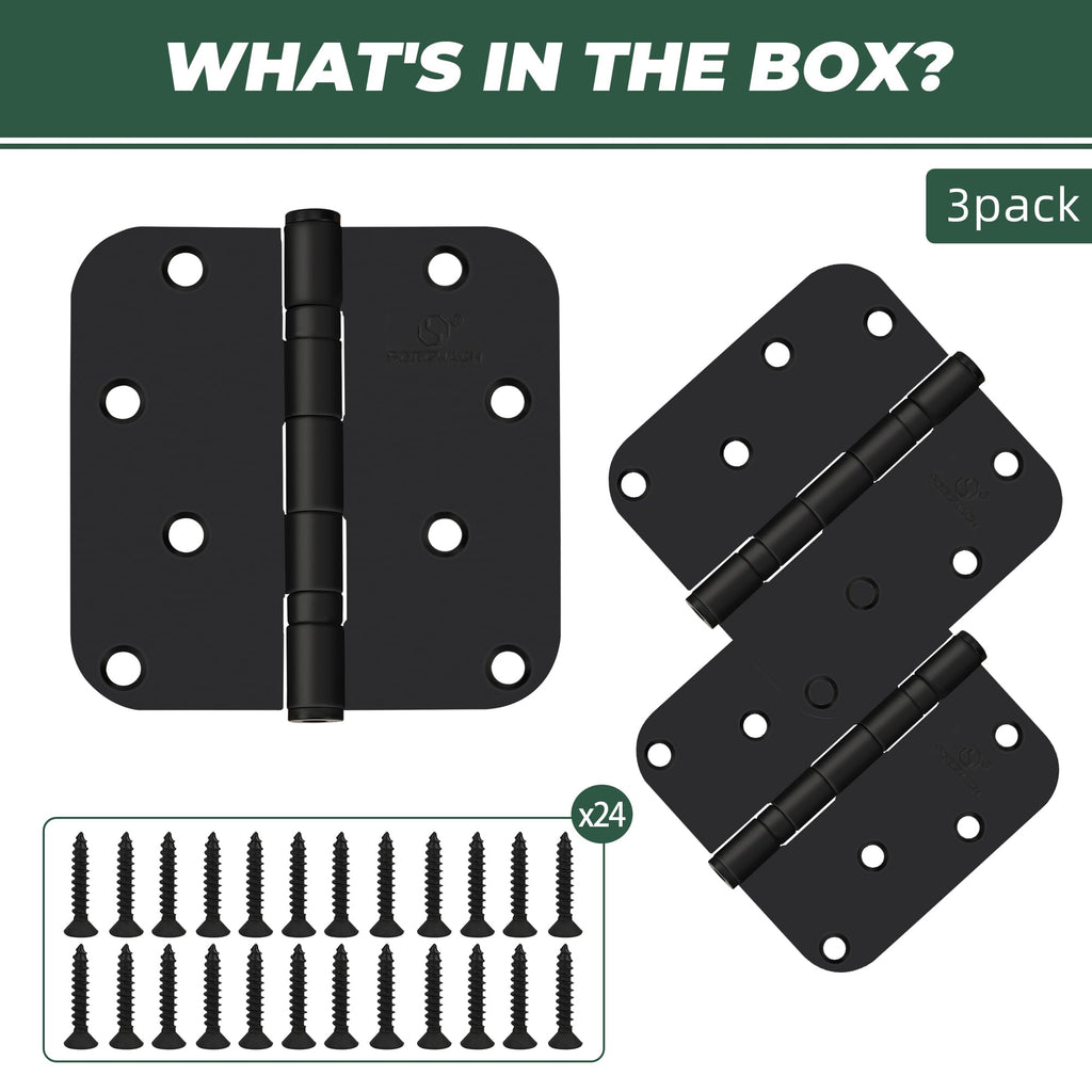 304 Stainless Steel 4 Inch Matte Black Door Hinges 5/8" Radius Corners Interior Hinges 4'' Ball Bearing Door Hinges