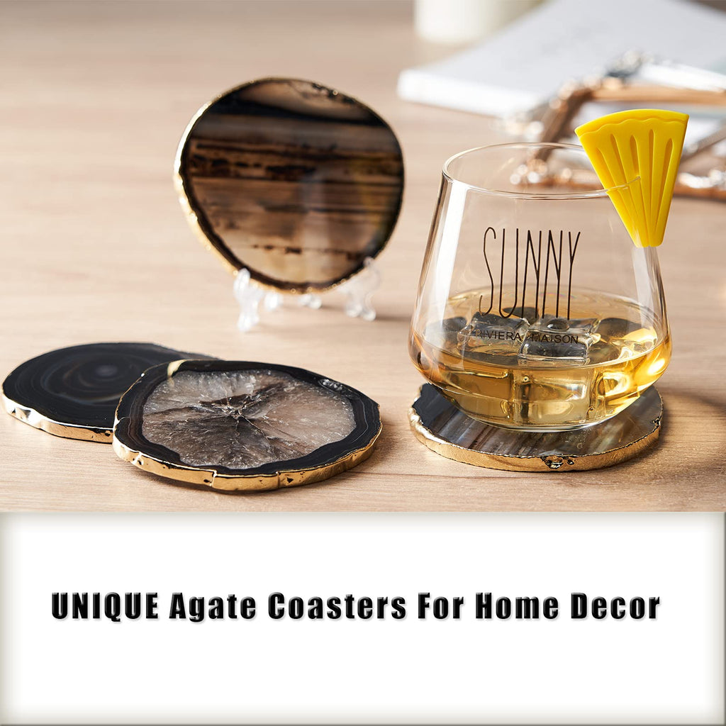 Agate Coaster Geode Coaster for Drinks Gemstone Natural Stone Coaster Agate Slices Coaster Cup Mat Decor by (Black