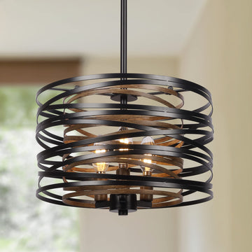 12.6'' Farmhouse Chandeliers, 3-Light Industrial Metal Hanging Light Fixture, Rustic Drum Pendant Light Kitchen
