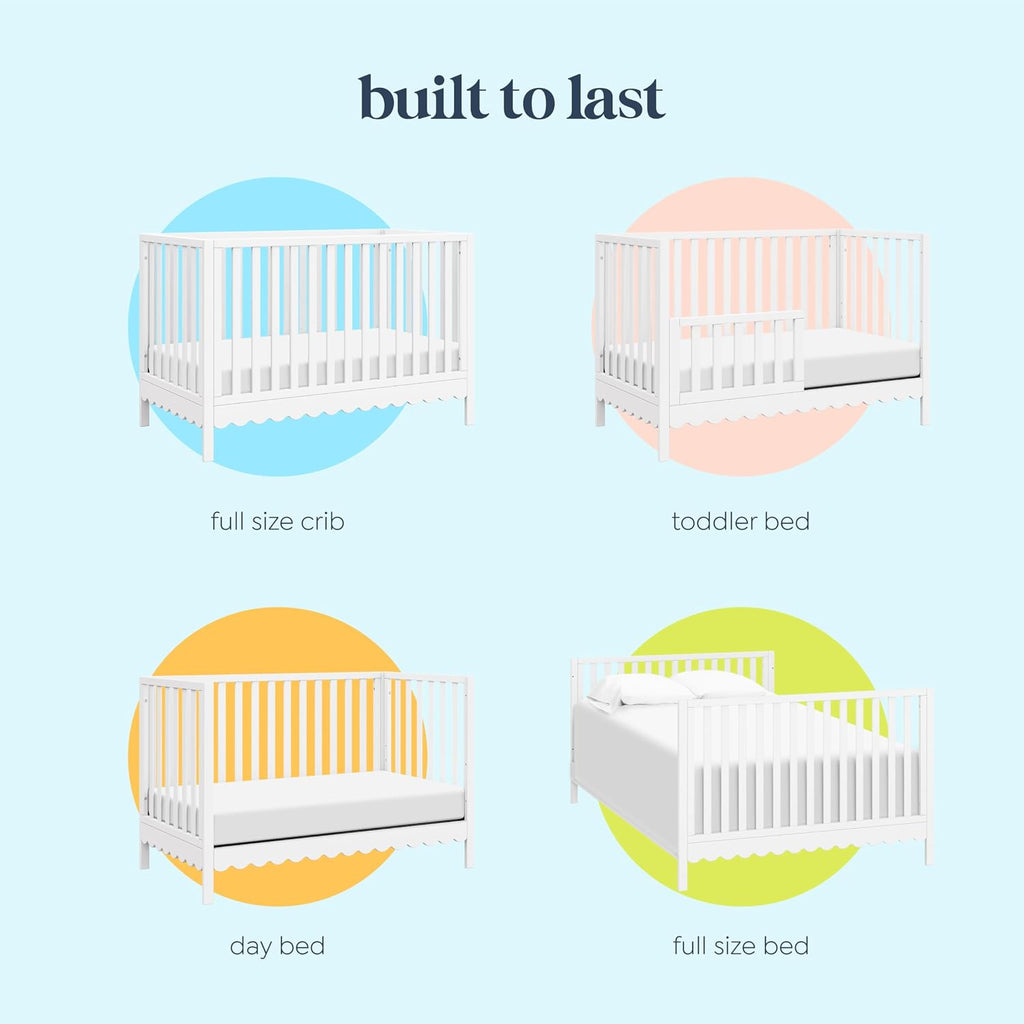 Sammy Scallop 4-in-1 Convertible Baby Crib, White | GREENGUARD Gold Certified, Converts to Toddler Bed & Daybed &