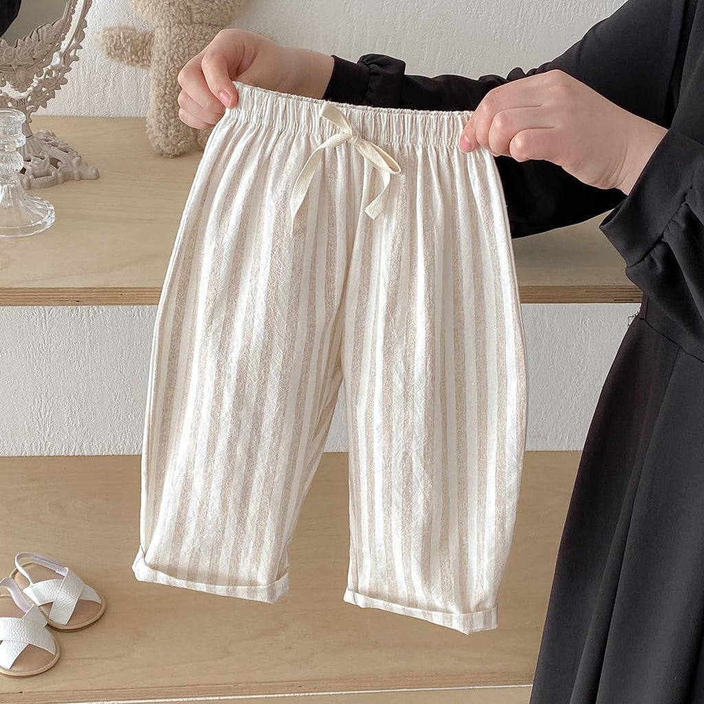 Classic Casual Pants for Boys Thin Cotton Stripe Elastics Waist Spring Summer Trousers Toddler Long Pants 2Pcs