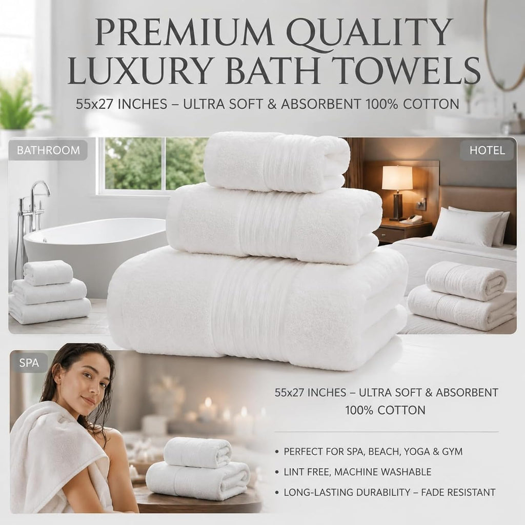 Onuia Luxury Bath Towels, 3-Piece 800 GSM Egyptian Cotton Towel Set with Bath Towel, Hand Towel & Washcloth, Ultra