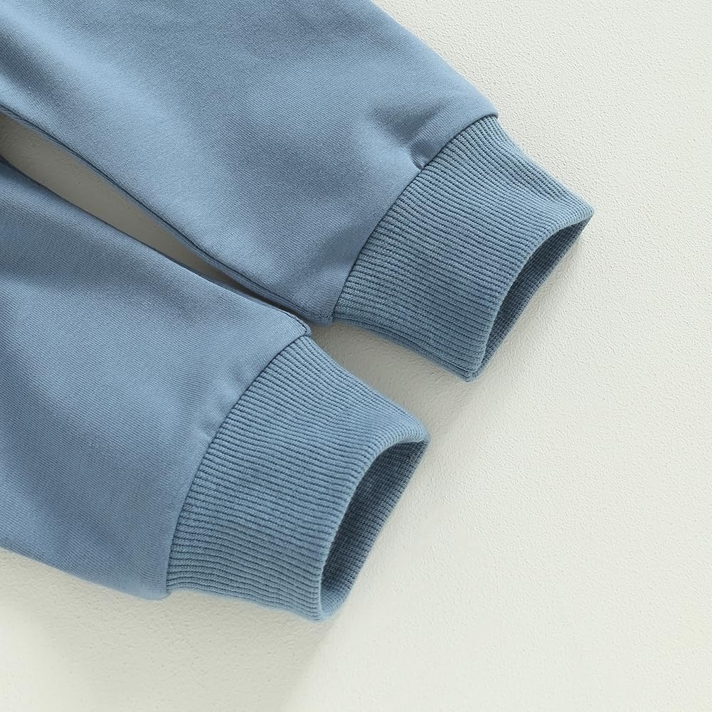 Toddler Baby Boys Fall Outfits Long Sleeve Pull On Sweatshirt Elastic Waist Pants 2Pcs Solid Clothes Set