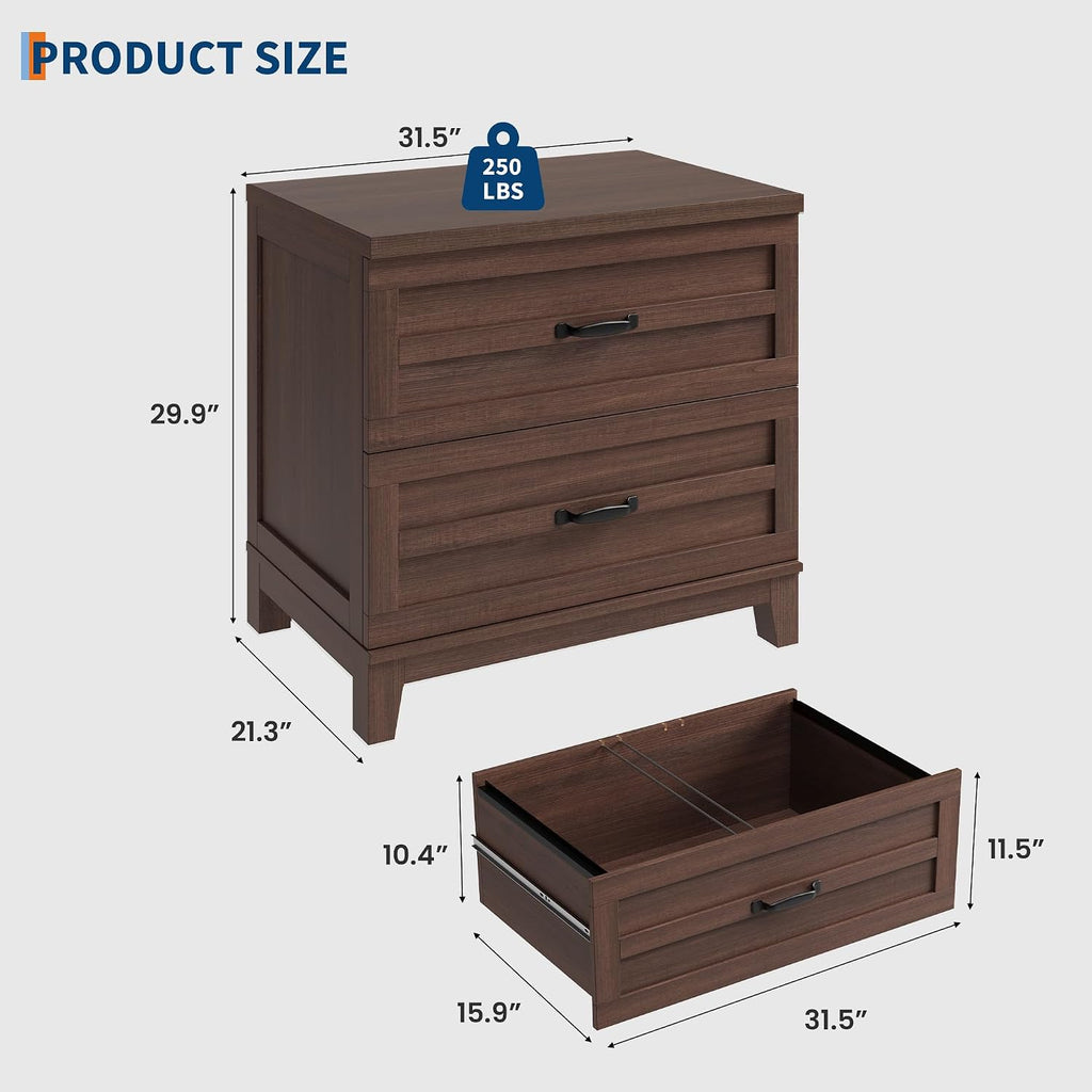 2 Drawer Farmhouse Lateral File Cabinet , Deep Filing Drawers Fit Legal Letter & A4 Hanging Files, Wide Storage