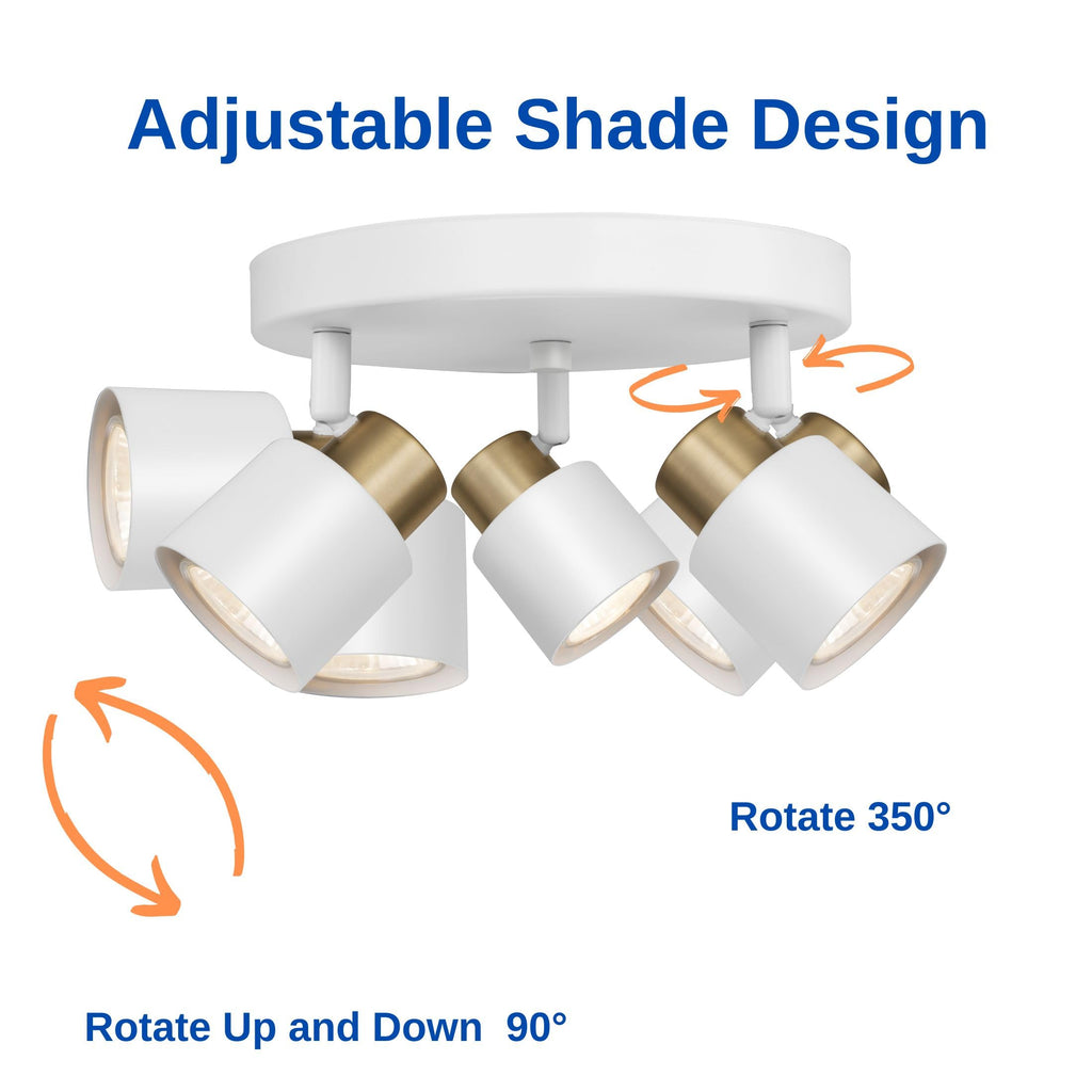 3 Light Track Lighting Kit, Matte White Brass Finish Canopy with Moden Flush Mount Ceiling Spotlight,Dining,Living