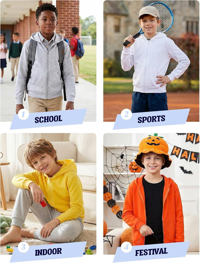 Boys Zip up Hoodie Soft Solid Classic Full Zip Hooded Sweatshirts for Kids