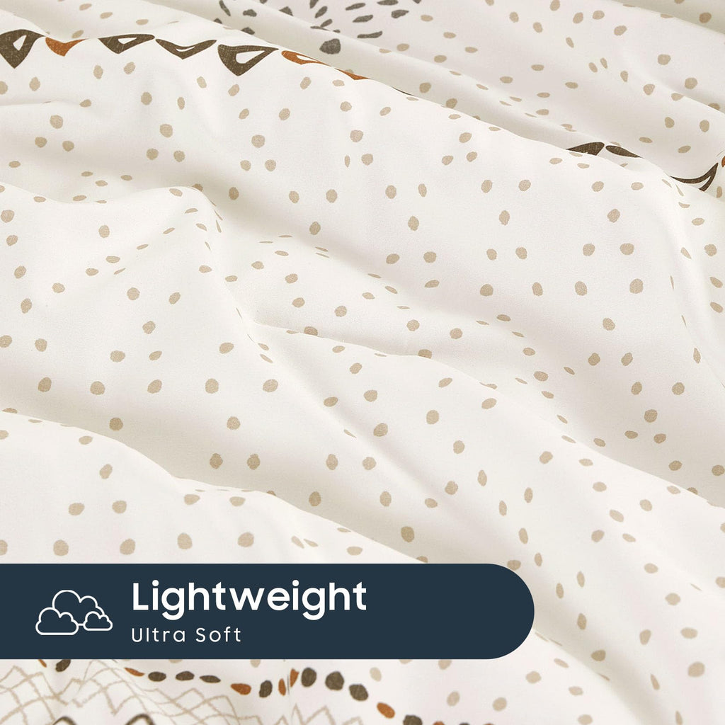 Boho Comforter Set, Farmhouse Bohemian Western Aztec Neutral Aesthetic, Soft Lightweight Bedding, 3 Pieces, Beige