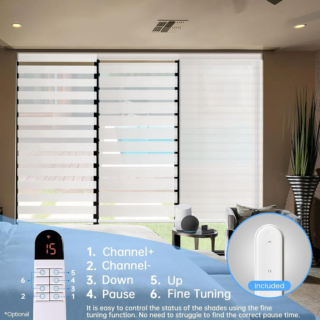 Motorized Zebra Blinds with Remote, Smart Dual Layer Automatic Shades with Privacy Light Control, Cordless Electric