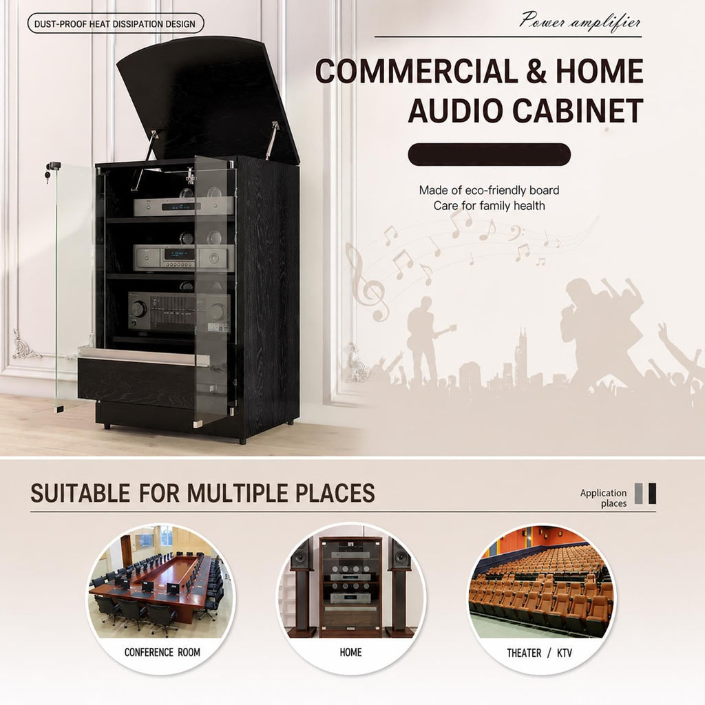 Audio Equipment Rack Cabinet HiFi Amplifier Cabinet with Drawer, Glass Door