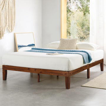 Naturalista Classic - 12 Inch Solid Wood Platform Bed with Wooden Slats, No Box Spring Needed, Easy Assembly, Queen