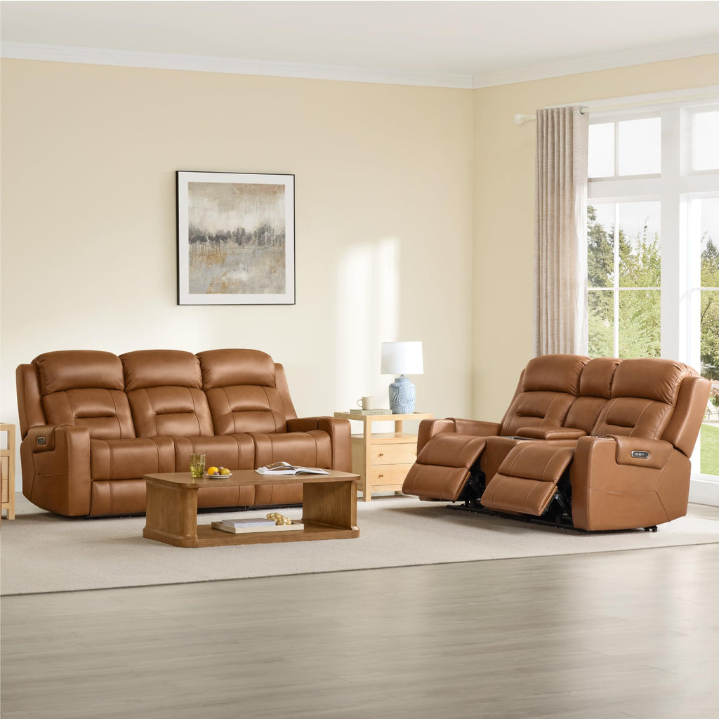 Lay Flat Power Reclining Loveseat with Console, Saddle