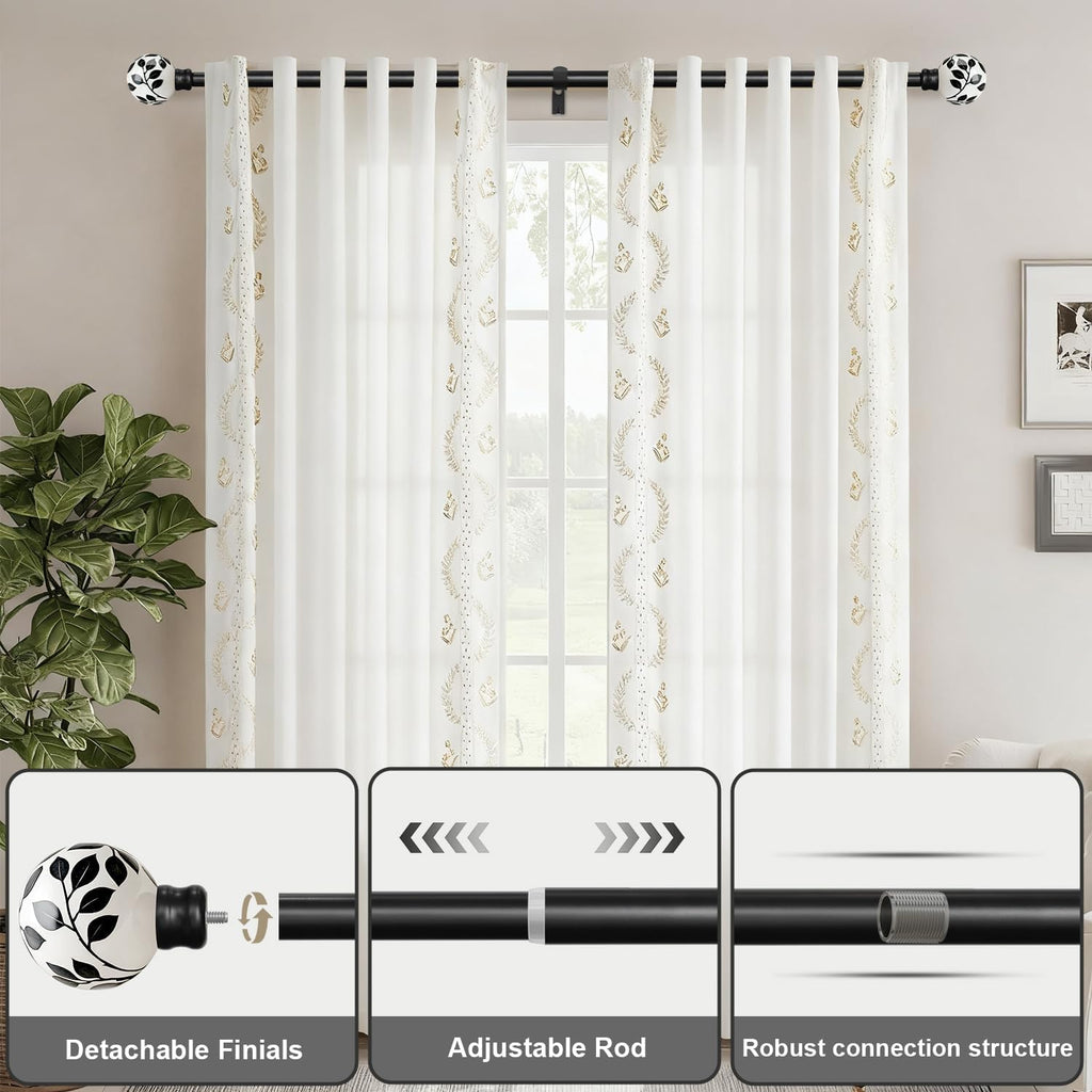 Ceramic Black Curtain Rods for Windows 16 to 144 Inches Adjustable Length Extendable Heavy Duty 1" Diameter iron