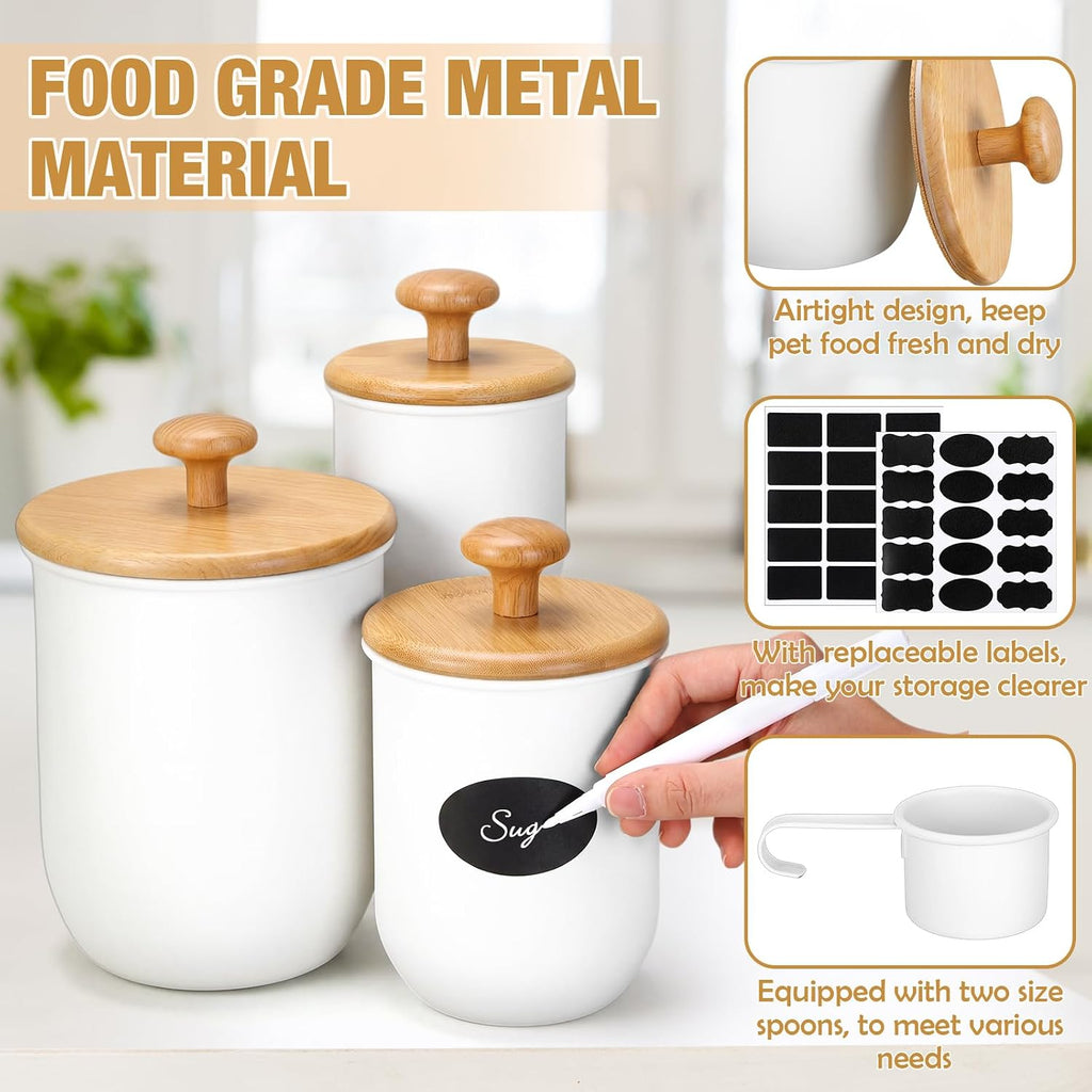 Metal Kitchen Canisters for Countertop Sugar Flour Canisters Set with Airtight Bamboo Lids Kitchen Jars - Set of 3