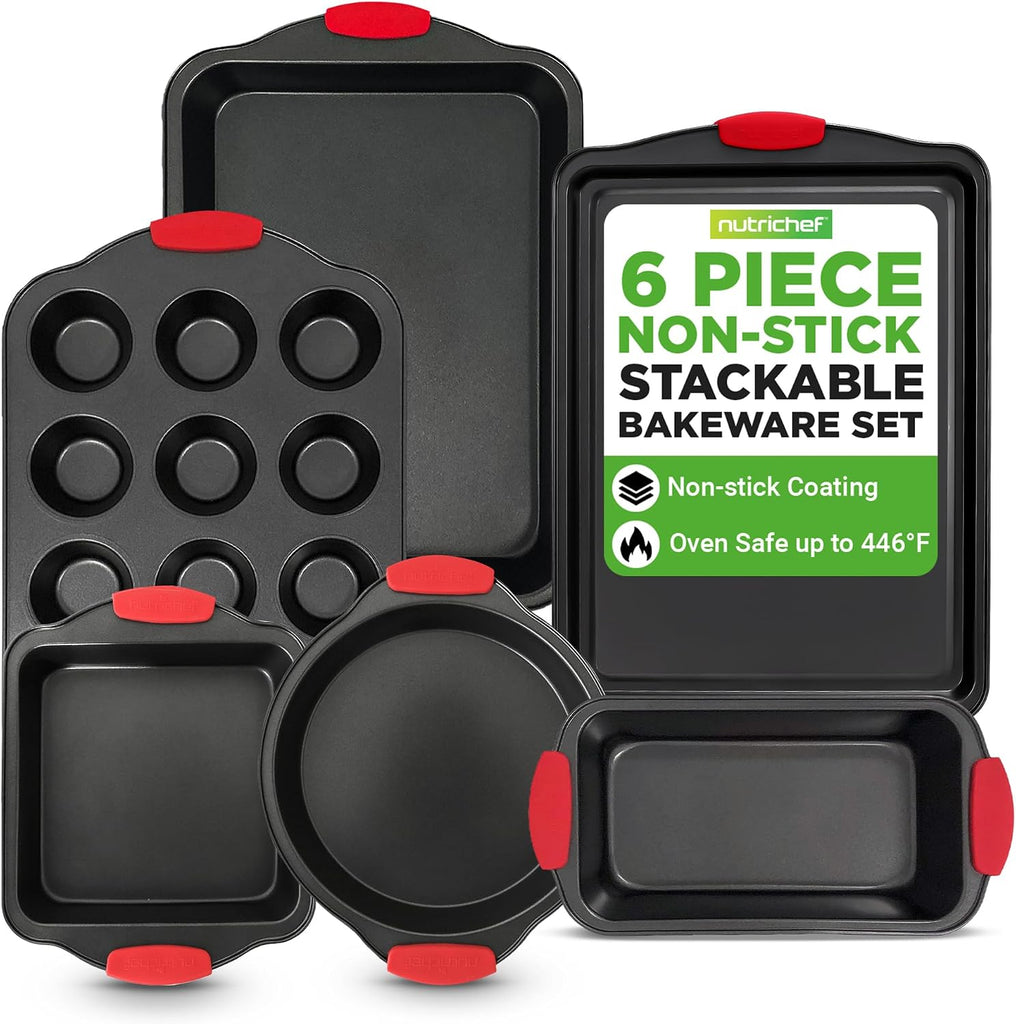 Pans Set - 6 Piece Bakeware with Nonstick Carbon Steel for Easy Release and Cleanup, Durable and Versatile Design
