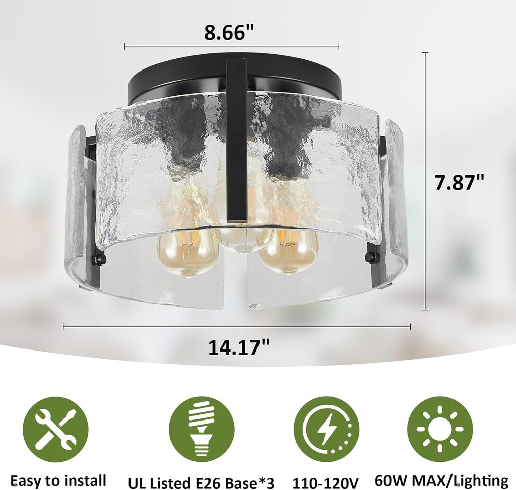 Black Semi Flush Mount Ceiling Light Dimmable, Modern Close to Ceiling Light Hallway Light Fixtures Ceiling Mount