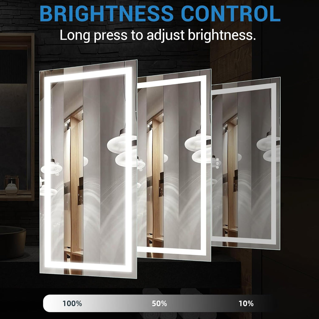 72" x 36" Bathroom Mirror with Lights, Anti-Fog Vanity Mirror with 3 Color Temperatures (3000K/4000K/6500K) &