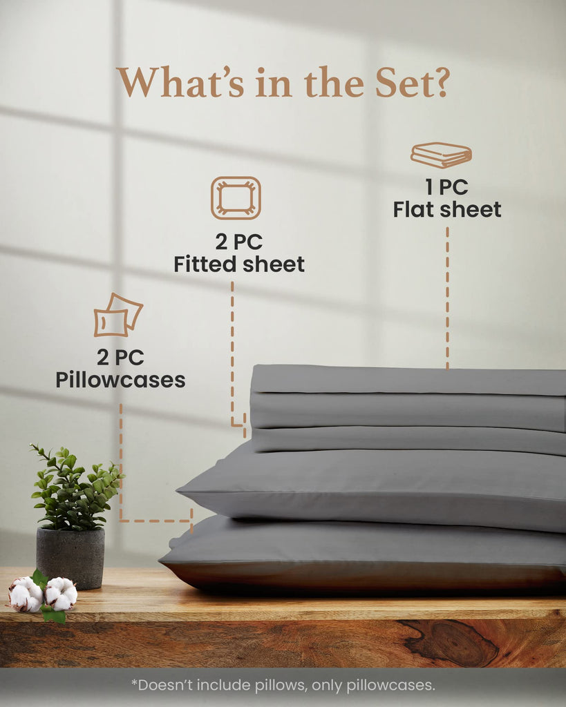 100% Egyptian Cotton Split King Sheets Sets for Adjustable Bed, Light Grey