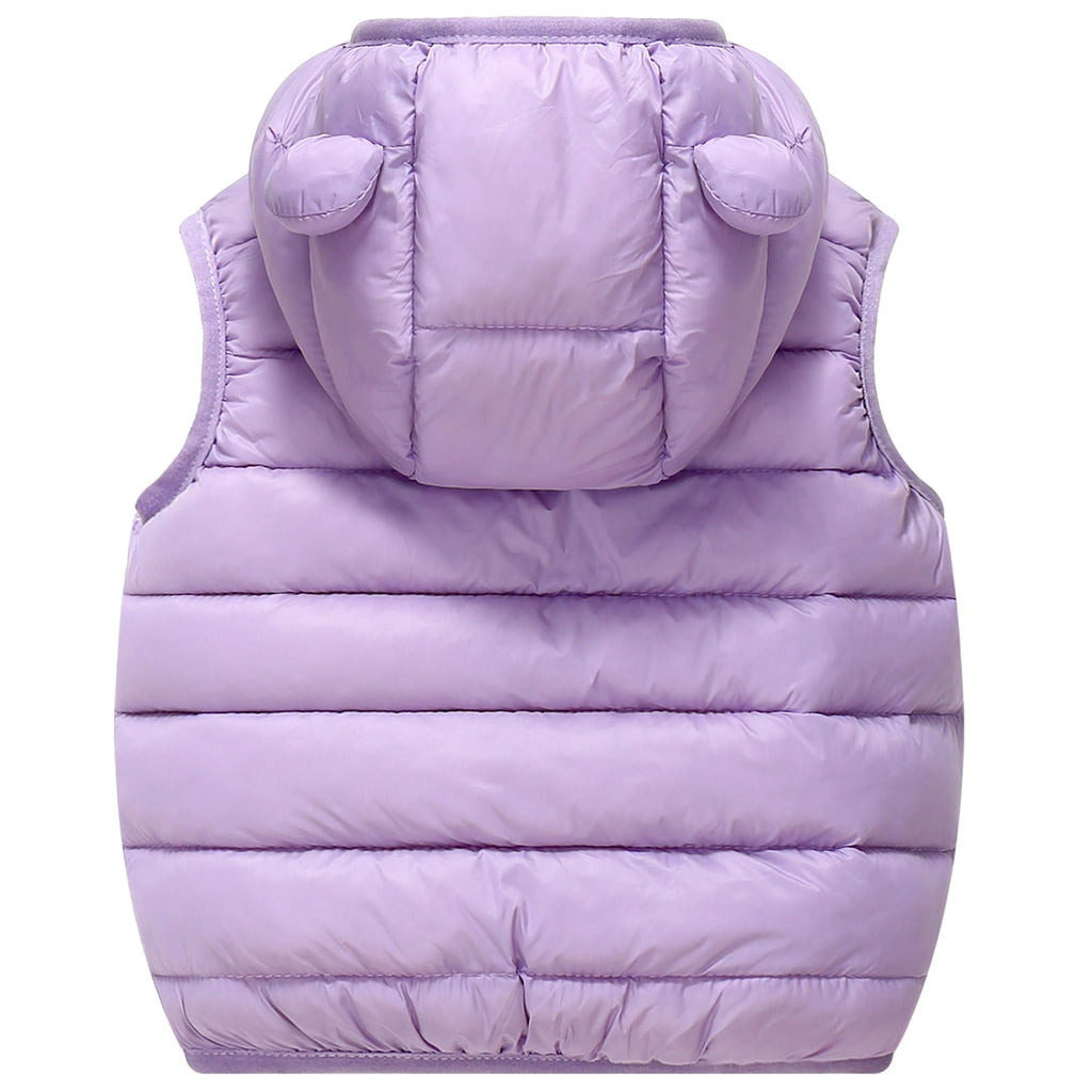 Baby Boys Girls Hooded Puffer Vest Winter Lightweight Sleeveless Bear Ears Zipper Up Jacket Purple 80