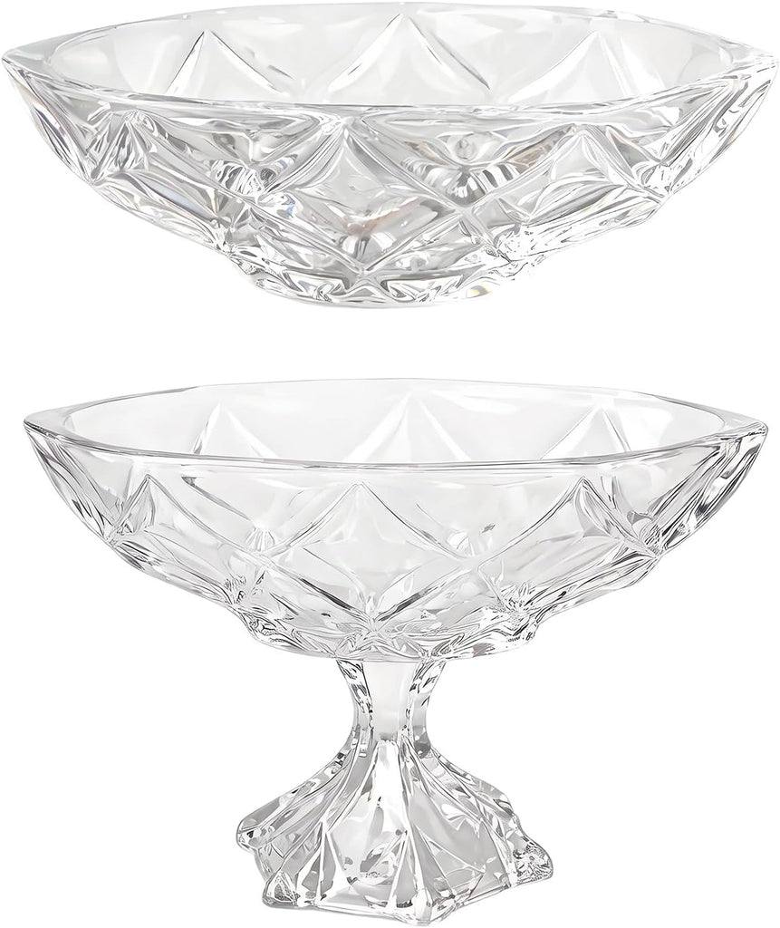 Crystal Bowl, Salad Bowl, Oval Serving Bowls Clear Crystal Glass Decorative, Fruit Plate with Cut Pattern, Table