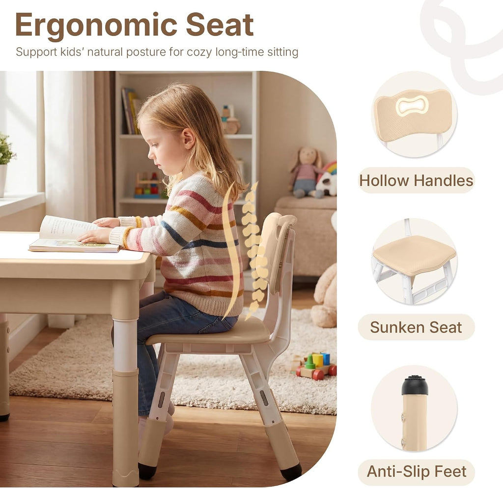 In-1 Kids Table and 4 Chairs Set, Reversible Tabletop, Khaki