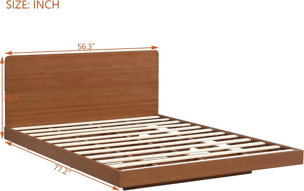 Bamboo Japanese Joinery Floating Bed Frame with Headboard