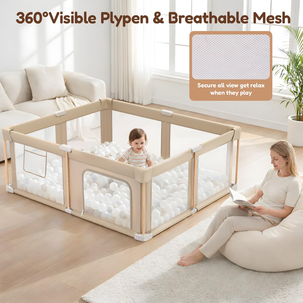 Foldable Baby Playpen with Mat, Foldable Baby Fence Play Yards for Babies and Toddlers, Play Pen with Breathable Mesh