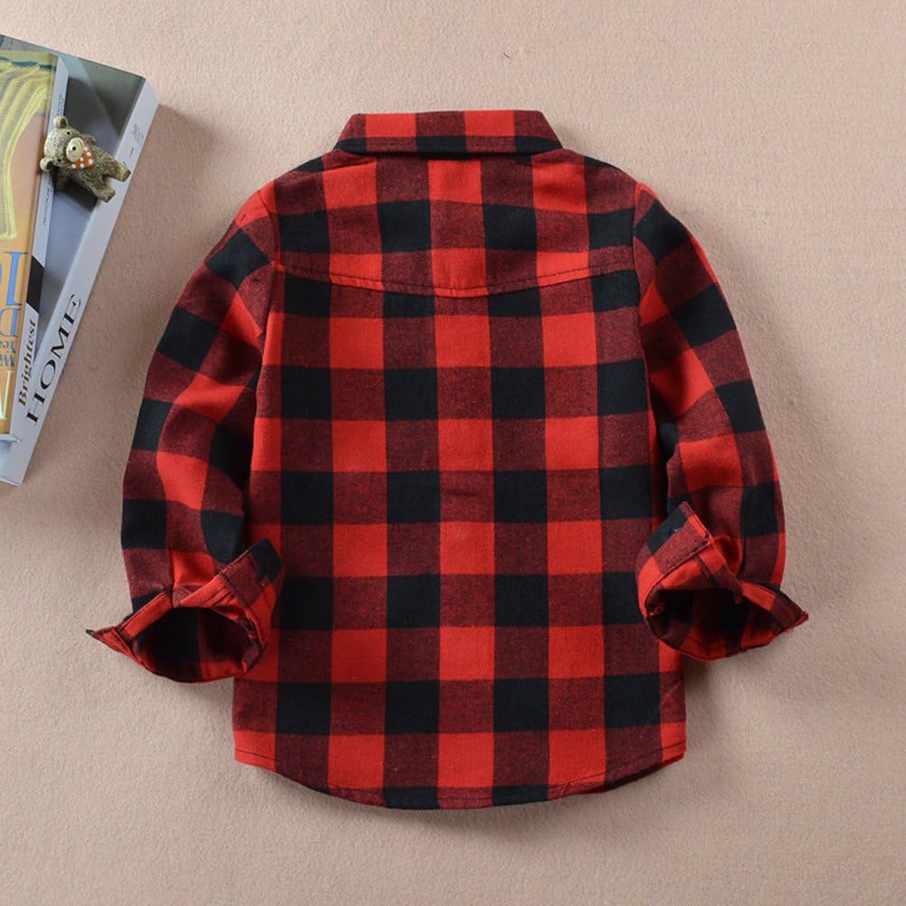 Kid Girl Boy Long Sleeve Button Down Plaid Flannel Shirt