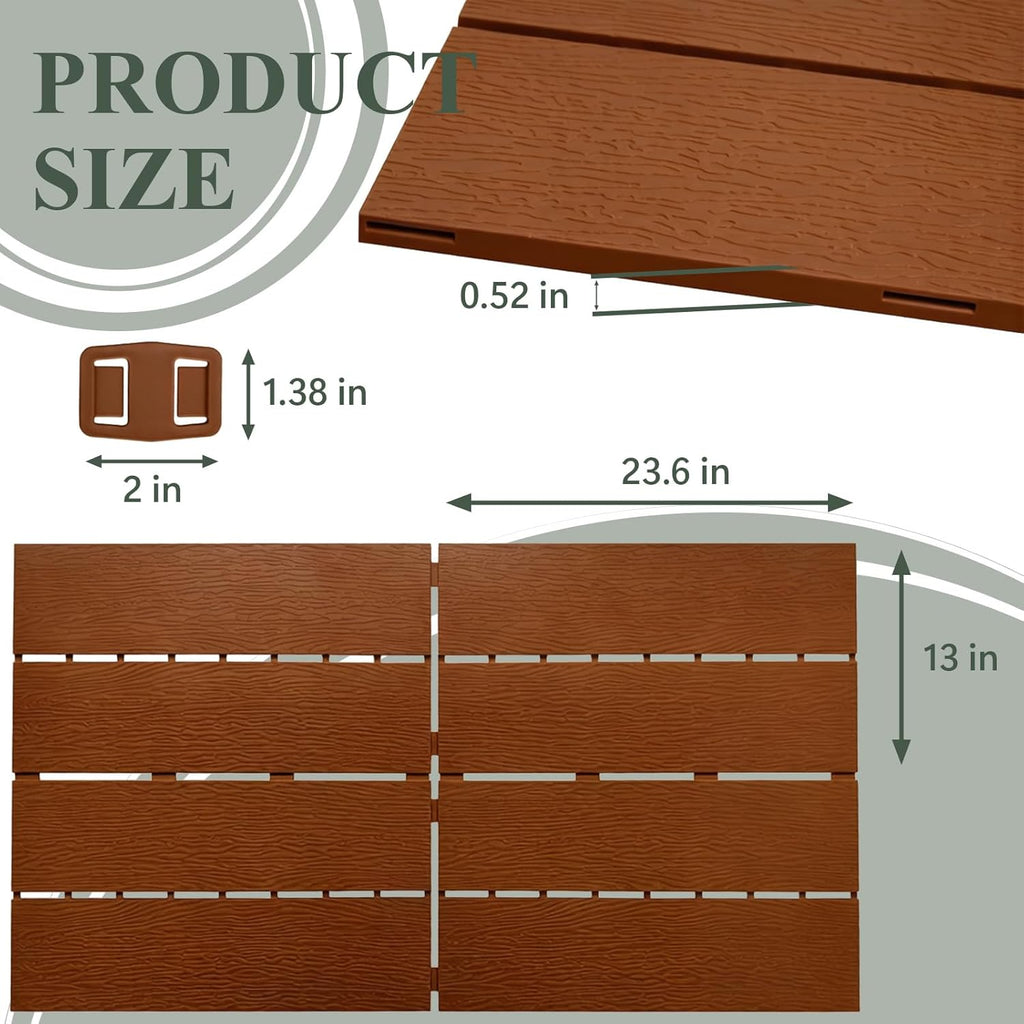 Plastic Interlocking Deck Tiles 24"x13"(6-Pack) Outdoor Patio Flooring, Waterproof All-Weather Decking for Balcony