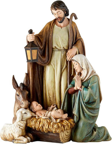 Religious Holy Family Figurine, Lamb of God Nativity Scene Statue, Christmas Decoration , 14.5 Inch
