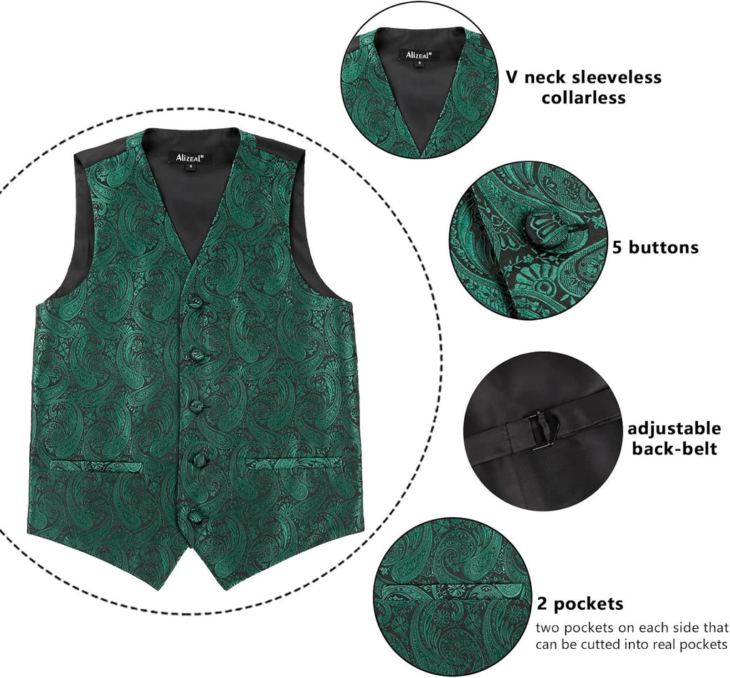 Boys 2pcs Jacquard Bow Tie Paisley Dress Suit Vest Set