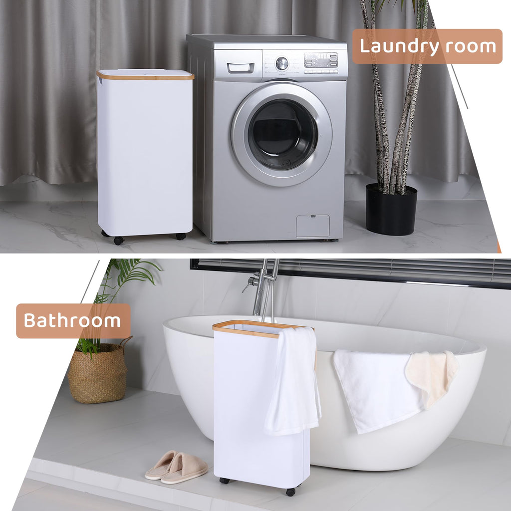Slim Laundry Basket with Wheels,Narrow Hampers for Laundry(60L White)