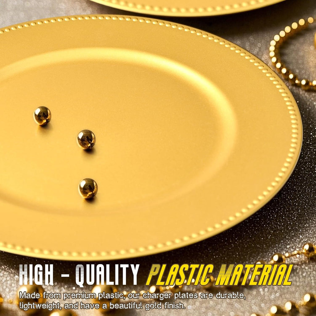 Gold Charger Plates Bulk Wedding - 13" Premium Gold Chargers for Dinner Plates, Decorative Charger Plates - Set of 10