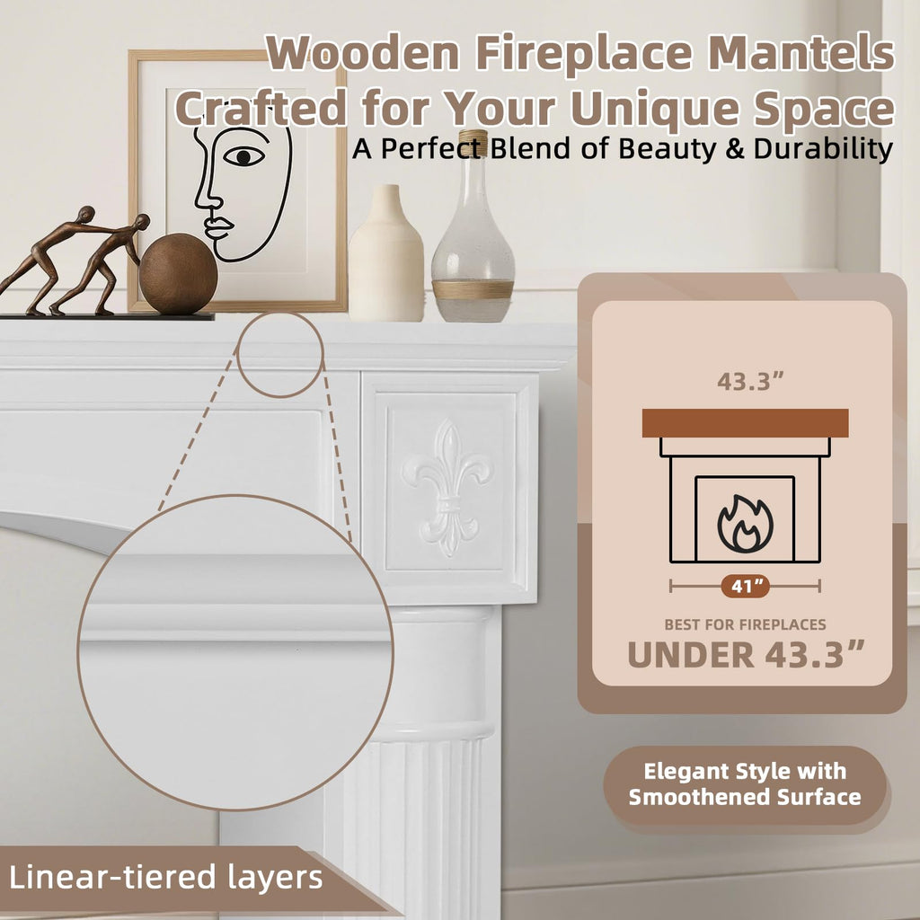 White Freestanding Fireplace Mantel Surround with Legs, Modern MDF Wooden Surround Mantel for Electric Fireplaces