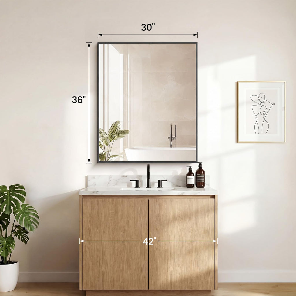 30"x36" Rectangle Wall Mirror, Bathroom Mirrors for Over Sink, Black