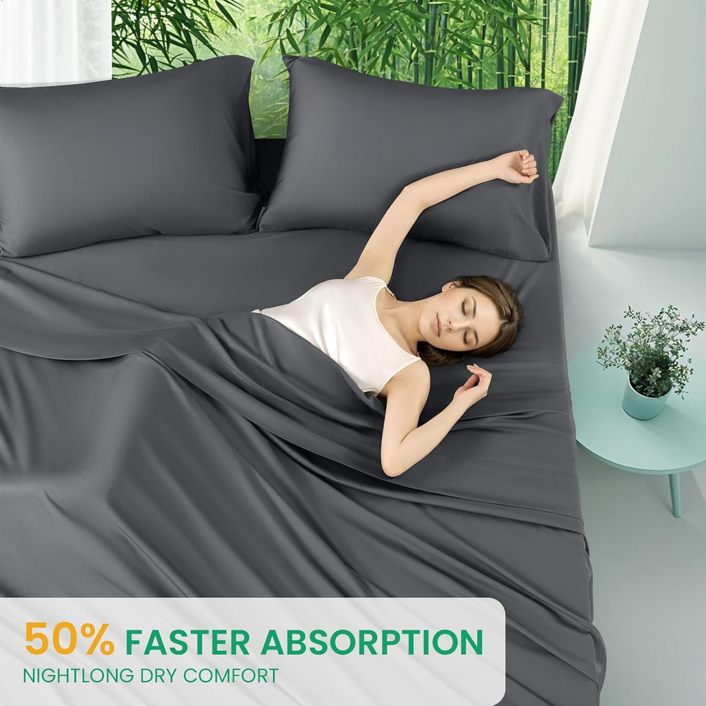 100% Viscose Derived from Bamboo Sheets Queen, Ultra Breathable & Cooling Bed Sheets for Hot Sleepers, Hotel Luxury