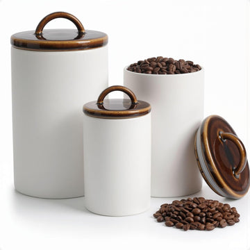 Ceramic Kitchen Canisters for Countertop w/ Airtight Ceramic Lids - Set of 3