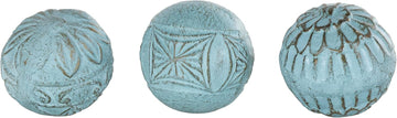 Paper Mache Handmade Intricately Carved Decorative Ball Orbs & Vase Filler with Various Floral Patterns 4" - Set of 3