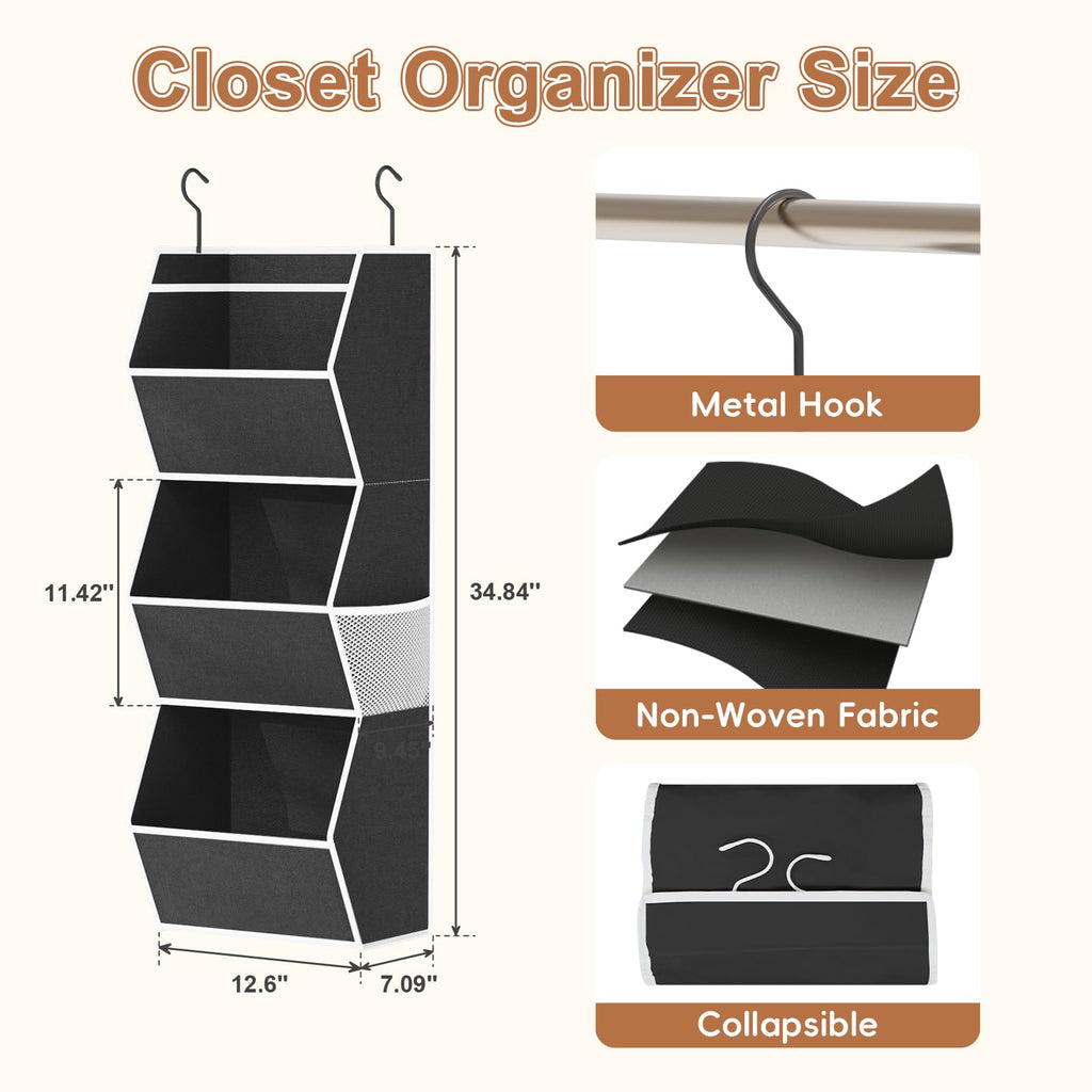Hanging Closet Organizer Collapsible Bedroom Closet Organization, 3 Shelf